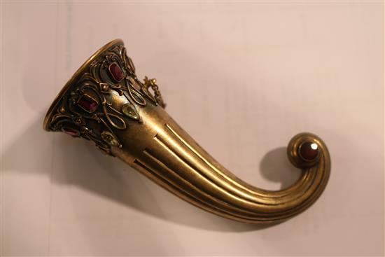 A jewelled silver-gilt posy holder, c.1865, 4.25in.